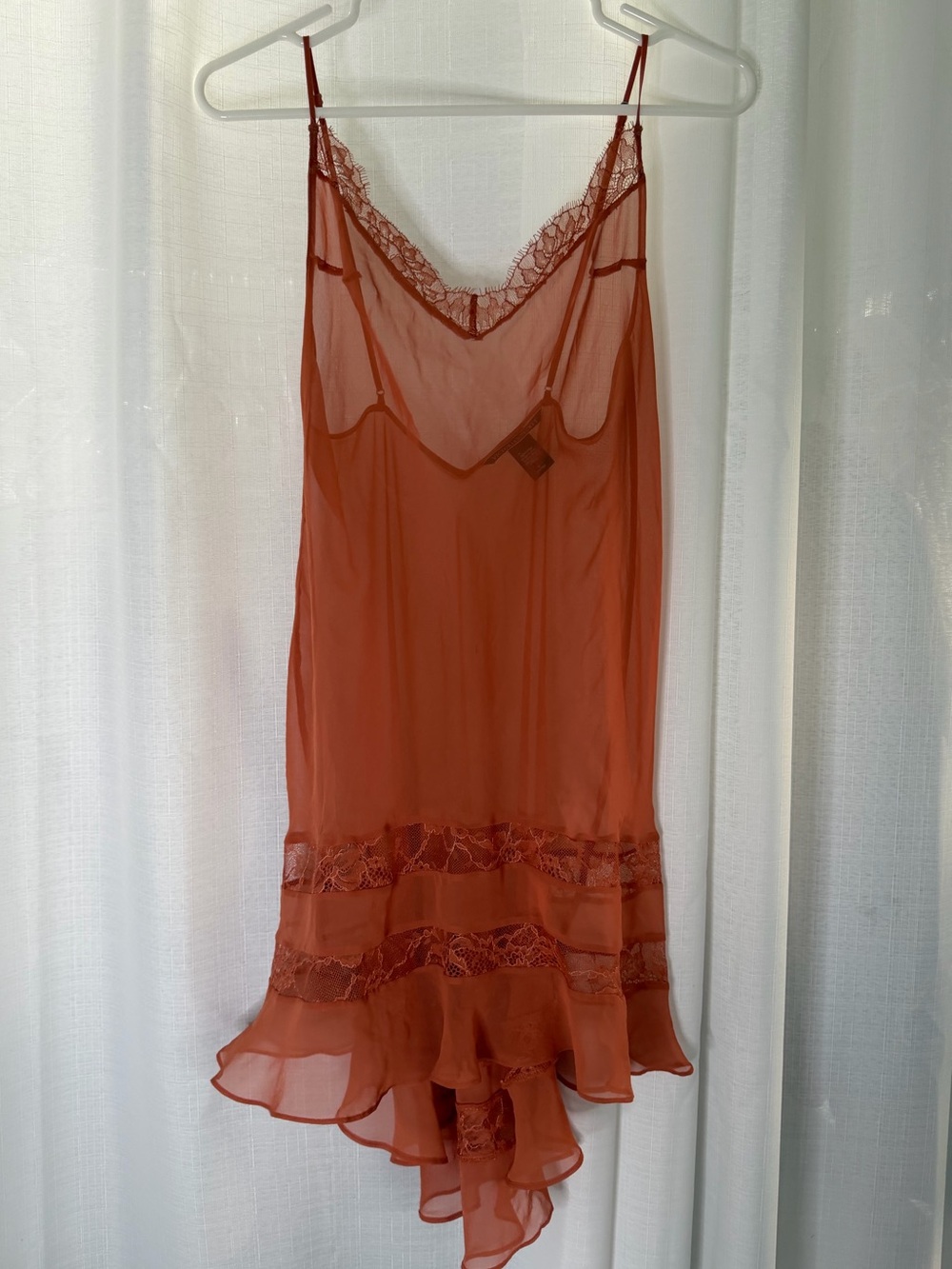 Victoria’s Secret Sheer Lace Babydoll Chemise Nightie Size M Rust Orange